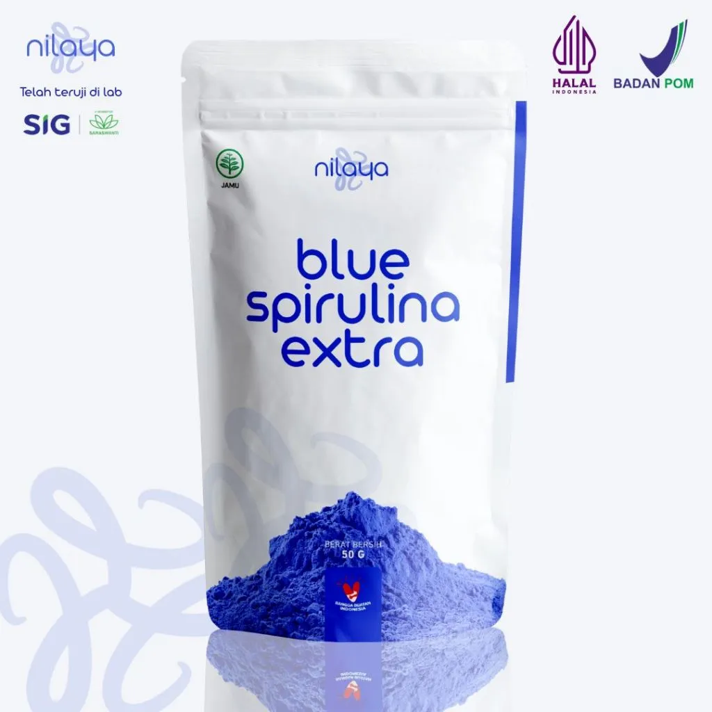 NILAYA Blue Spirulina powder (Phycocyanin) - 50 grams - Bubuk Spirulina Biru Concentrated Antioxidant Extract BPOM & Halal