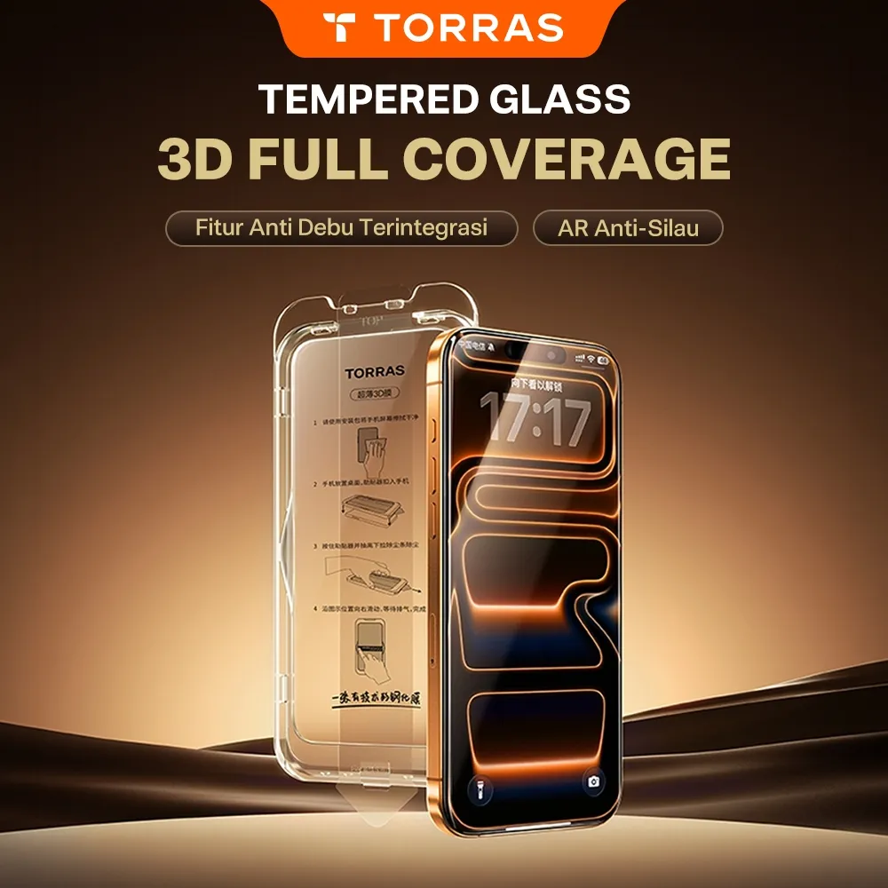 TORRAS Easy Install [Tempered glass 3D] [INSTAN] 17 Pro Max OrigArmor Ultra Clear Anti Reflektif Clear Full Cover