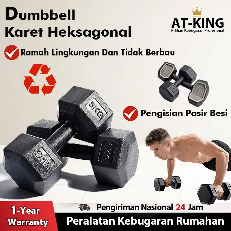 Dumbell Set 2/3/5/7.5/10KG Dumbel & Barbel Premium Dumbel Hex Berlapis Karet Model Mini Anti-Selip Peralatan Kebugaran