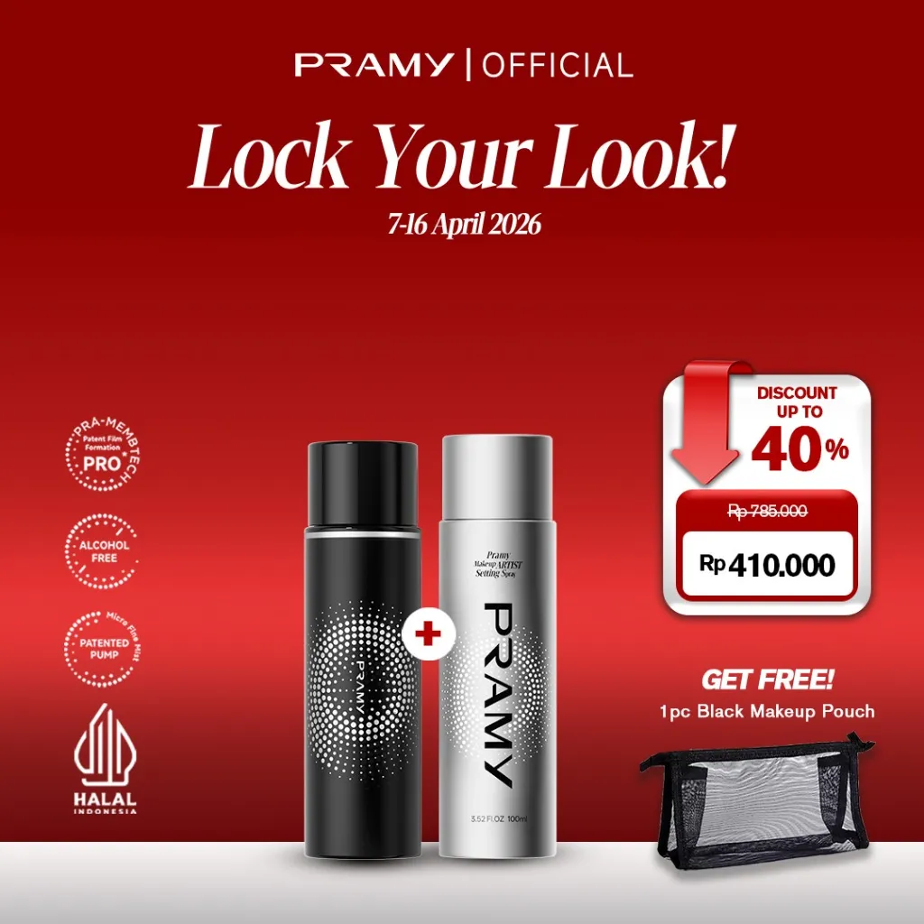 [MUA MUST HAVE BUNDLE] PRAMY Makeup Artist Setting Spray 1pc + Moisturizing Setting Spray 1pc | Matte Dewy Natural Finish | Long Lasting Makeup Hingga 36 Jam | Moisturizing Flawless | Micro Fine Mist |  Melembabkan Kulit dan Mengontrol Minyak Berlebih