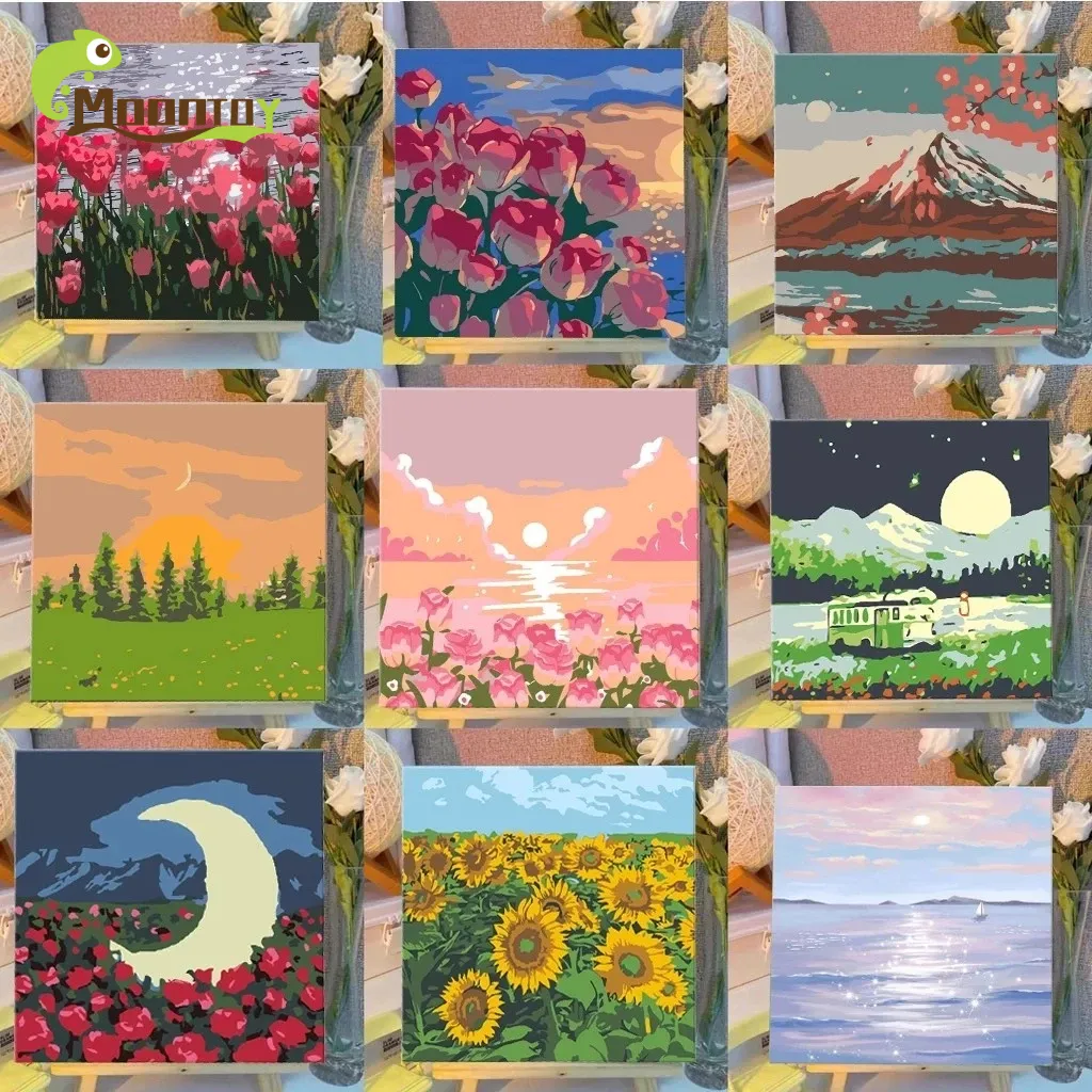 MOONTOY 20x20cm DIY Paint By Number Lukisan Kanvas Dengan Kayu Frame Dekorasi Ruangan