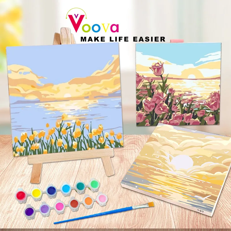 VOOVA Paket Melukis Dilengkapi Dengan Nomor/Paket Melukis dan Mewarnai/ Paint By Number/ Tersedia 20 Dan 30 Cm Canvas Paint By Number Kit DIY Digital Painting Kit Kanvas Painting-Alat Lukis Lengkap 1 Paket