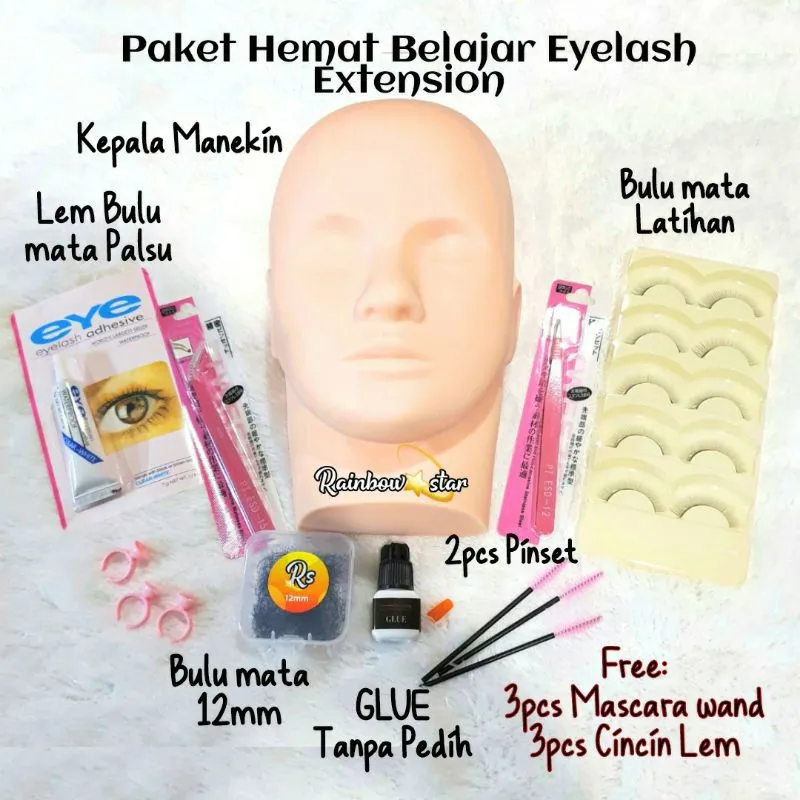 [Rainbow.star2] Paket Eyelash Extension / Paket Manekin Hemat Latihan Eyelash Extension