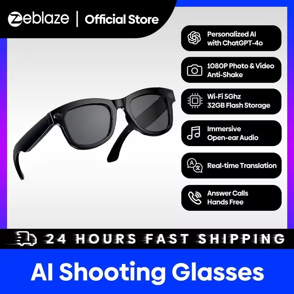 Sky88 ZEBLAZE AI Shooting Glasses Smart Eyewear with Real-Time Vision Assistant Technology - Kacamata Pintar