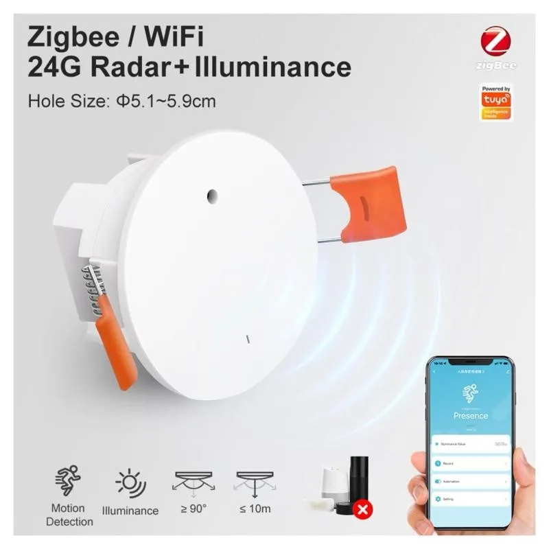 MORE Zigbee Detektor Pintar Gerakan Manusia Human Presence Illuminance Tuya 24G Radar Wave Detection With Light Sensor App Smart Home Milimeter Wave Radar Body Detector Works With Amazon Alexa Google Assistant Smart Home | 2.022.0562 | HWGY007-W-ZIG-Radar