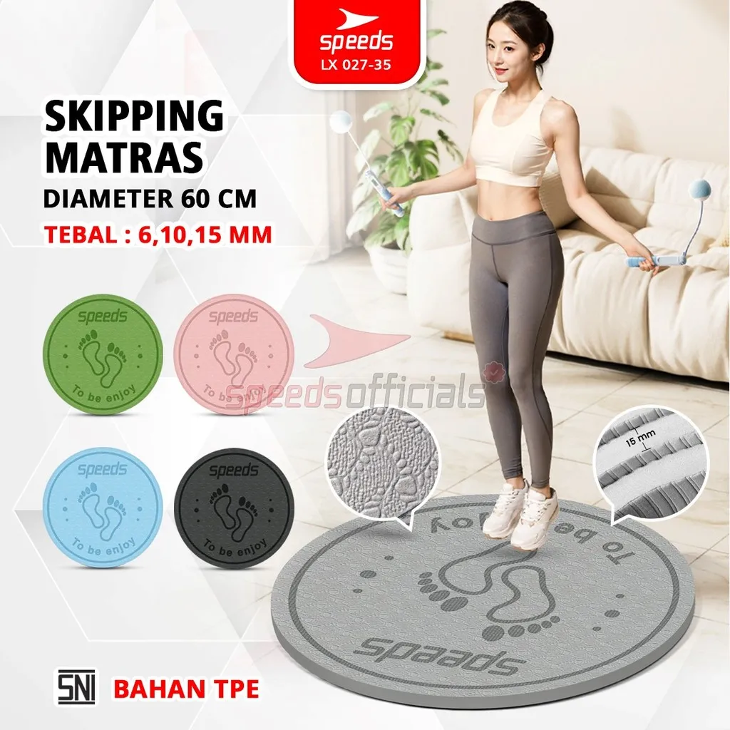 SPEEDS Matras Lompat Tali TPE Skipping Mat 6-10-15mm Anti Slip Lingkaran Jumping Olahraga Fitness Mat Empuk 027-35