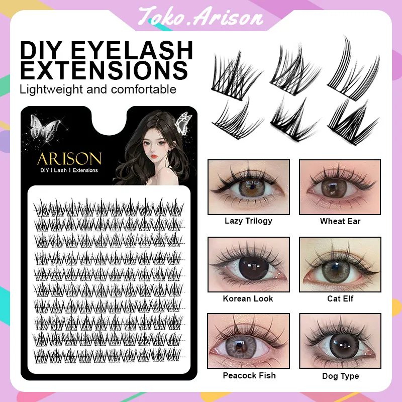 ARISONLASHES 10 Rows 3D Segmented Type Bulu Mata Palsu Natural Cluster Faux Mink Eyelashes