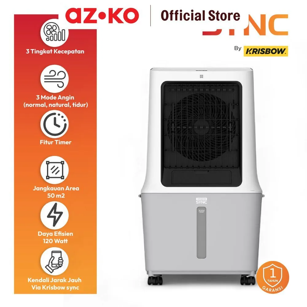 AZKO Krisbow Sync 30 ltr Smart Air Cooler 2400Cmh - Putih Kipas Angin Pendingin Ruangan Evaporatif Penyejuk Kamar Evaporative Wifi Remote Control