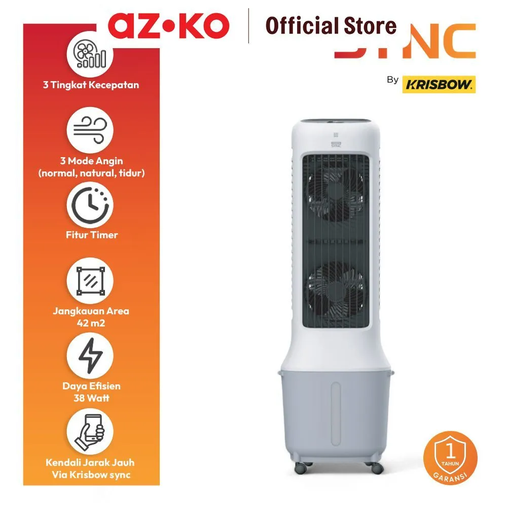 AZKO Krisbow Sync 10 ltr Smart Air Cooler 1300Cmh - Putih Kipas Angin Pendingin Ruangan Evaporatif Penyejuk Kamar Evaporative Wifi Remote Control
