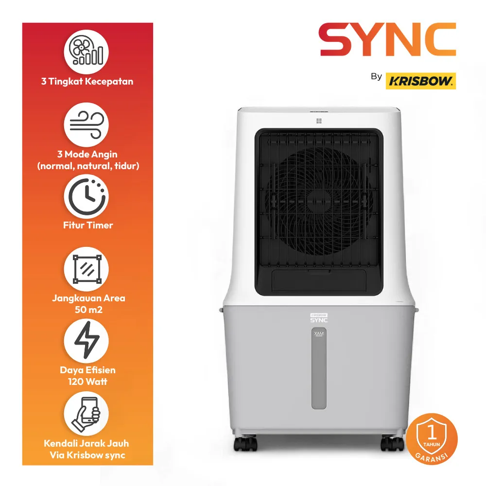 Krisbow Sync 30 ltr Smart Air Cooler 2400Cmh - Putih Kipas Angin Pendingin Ruangan Evaporatif Penyejuk Kamar Evaporative Wifi Remote Control