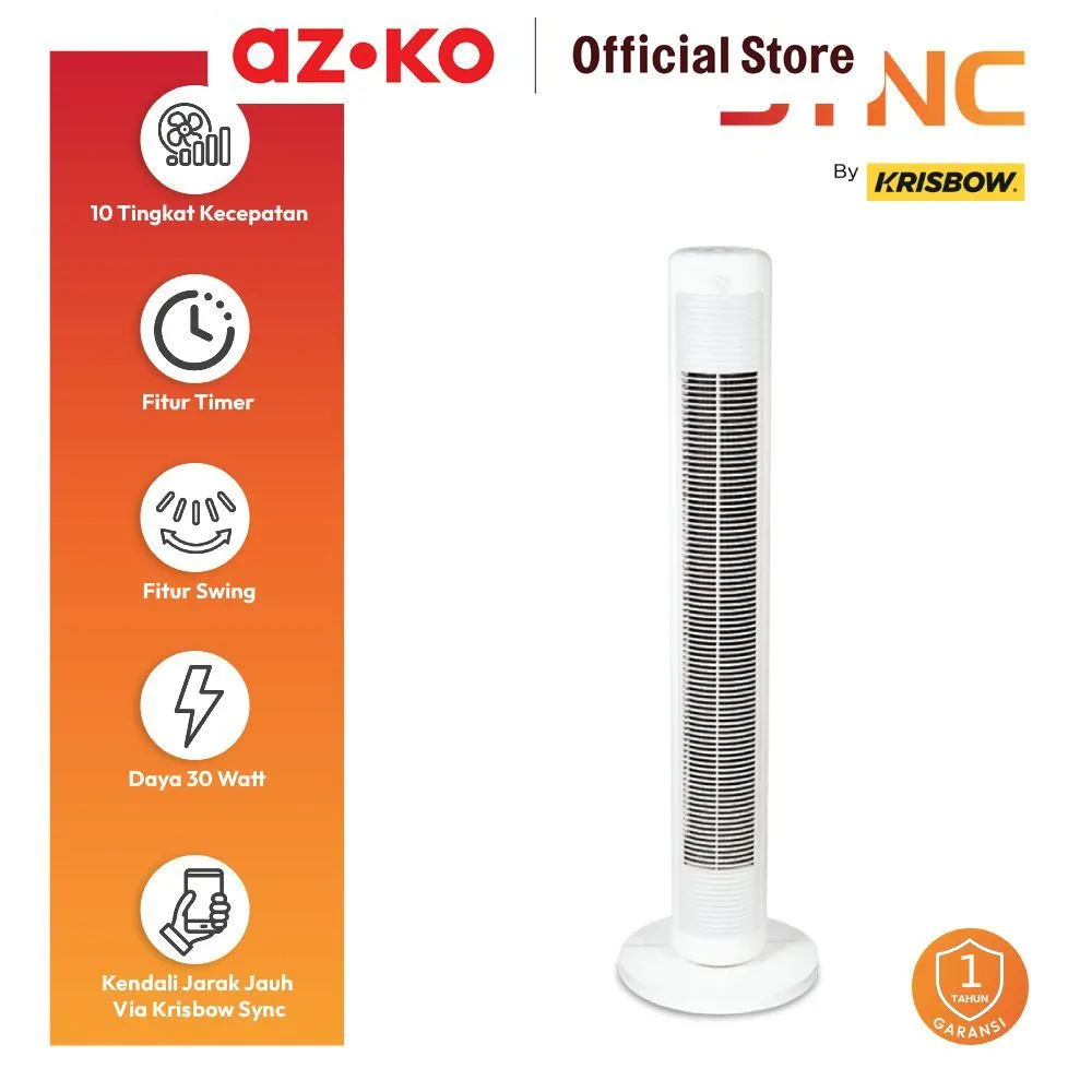 AZKO Krisbow Sync Smart Kipas Angin Berdiri Wifi Dc Motor - Putih Floor Standing Tower Fan Pendingin Ruangan Penyejuk Rumah Slim Cooler Vertical Airflow