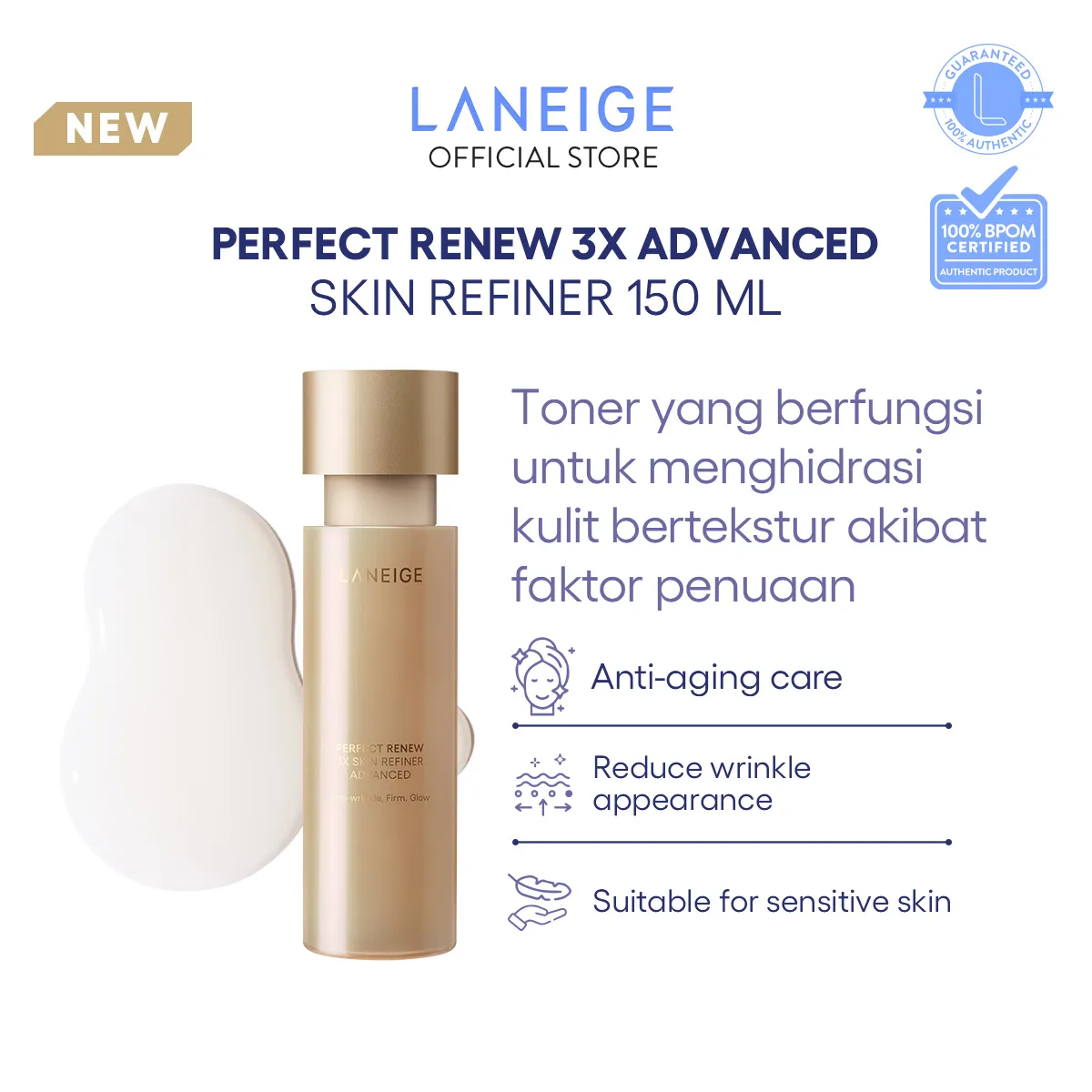 LANEIGE Perfect Renew 3X Skin Refiner Advanced 150 mL - Toner Anti Aging, Skincare untuk Garis Halus & Penuaan Dini