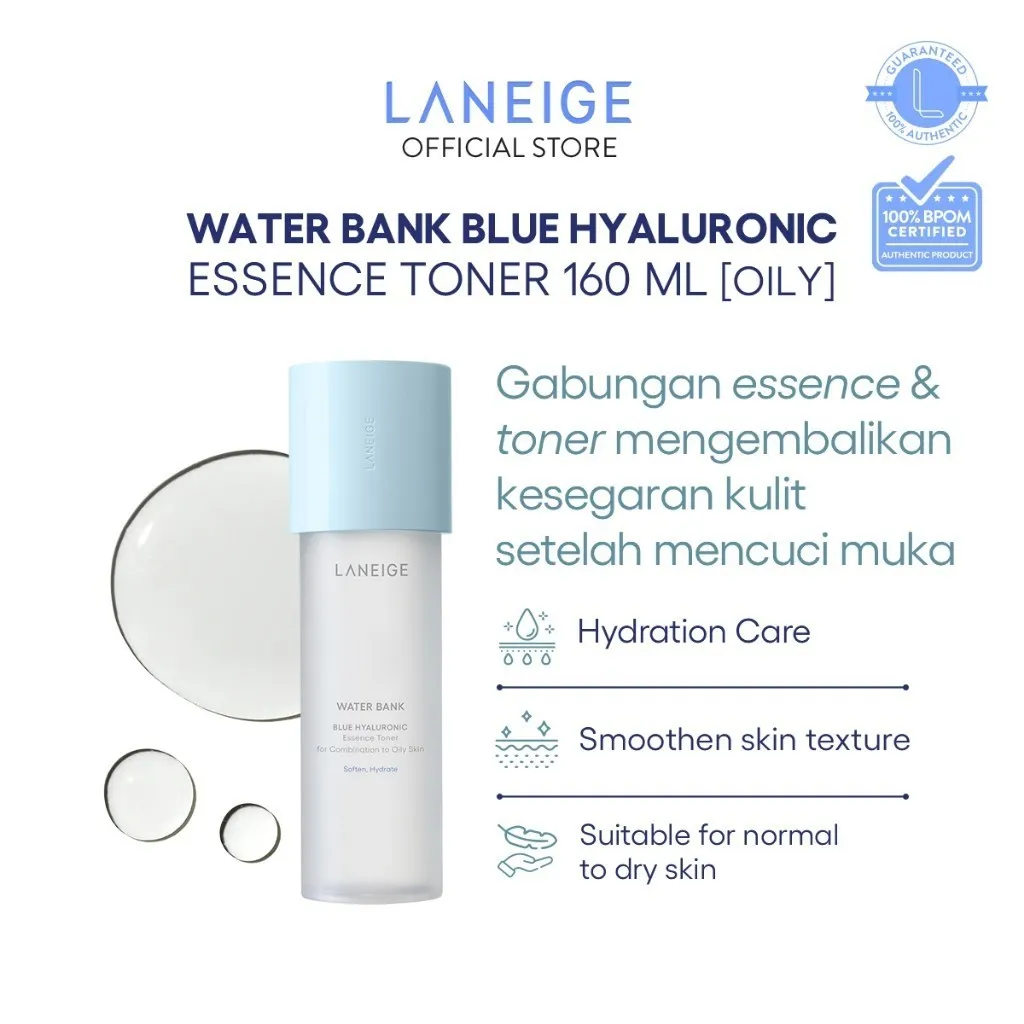 LANEIGE Water Bank Blue Hyaluronic Essence Toner Normal to Oily Skin 160 mL - Intensive Hydrating Toner, Toner Wajah, Perawatan Kulit Berminyak