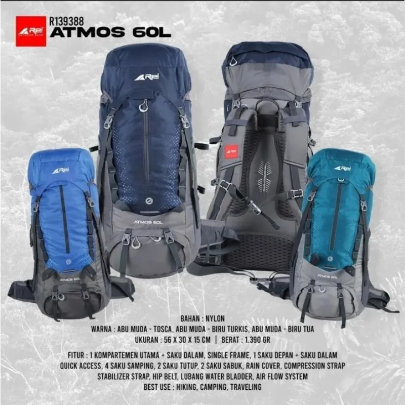 TAS RANSEL CARRIER AREI ATMOS 60 LITER ORIGINAL TAS PENDAKI GUNUNG CAMPING HIKING OUTDOOR