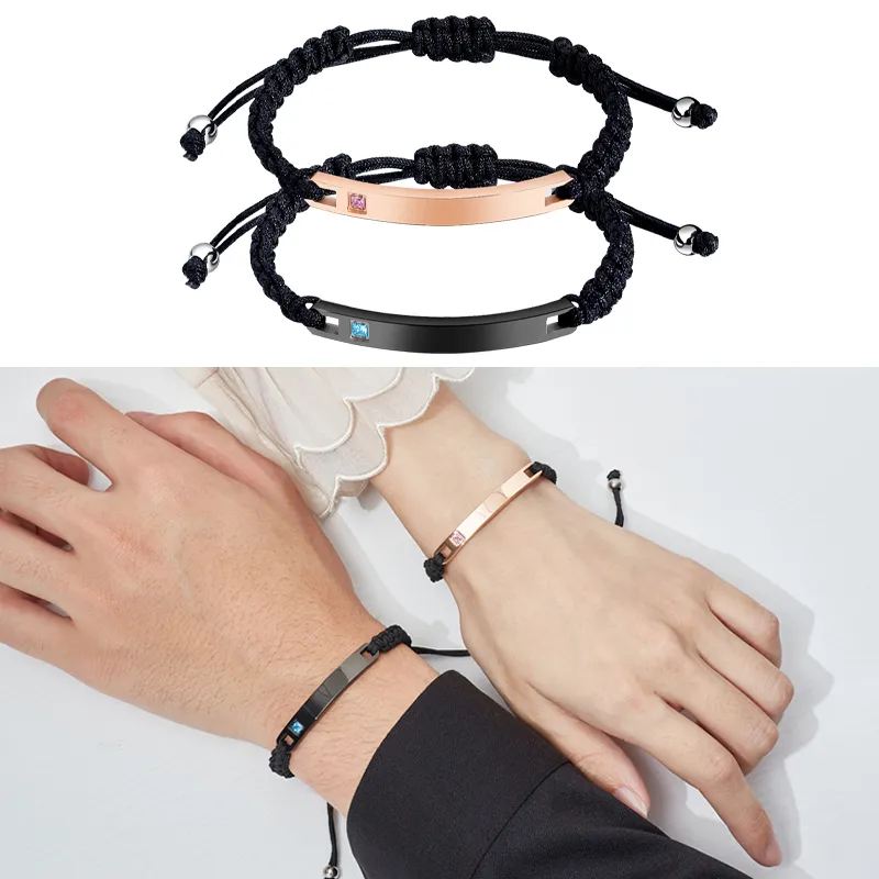 OLEVS Gelang Couple Hitam Titanium Pria Wanita Anti Karat Aksesoris Fashion Perhiasan Adjustable Tali Panjang Yang Dapat Diubah Cod