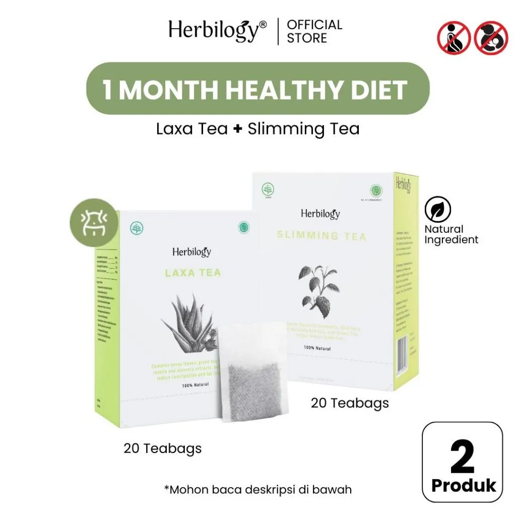 Herbilogy Paket Diet Sehat 1 Bulan (Slimming & Laxa Tea) - Teh Pelangsing & Detox Alami BPOM Halal