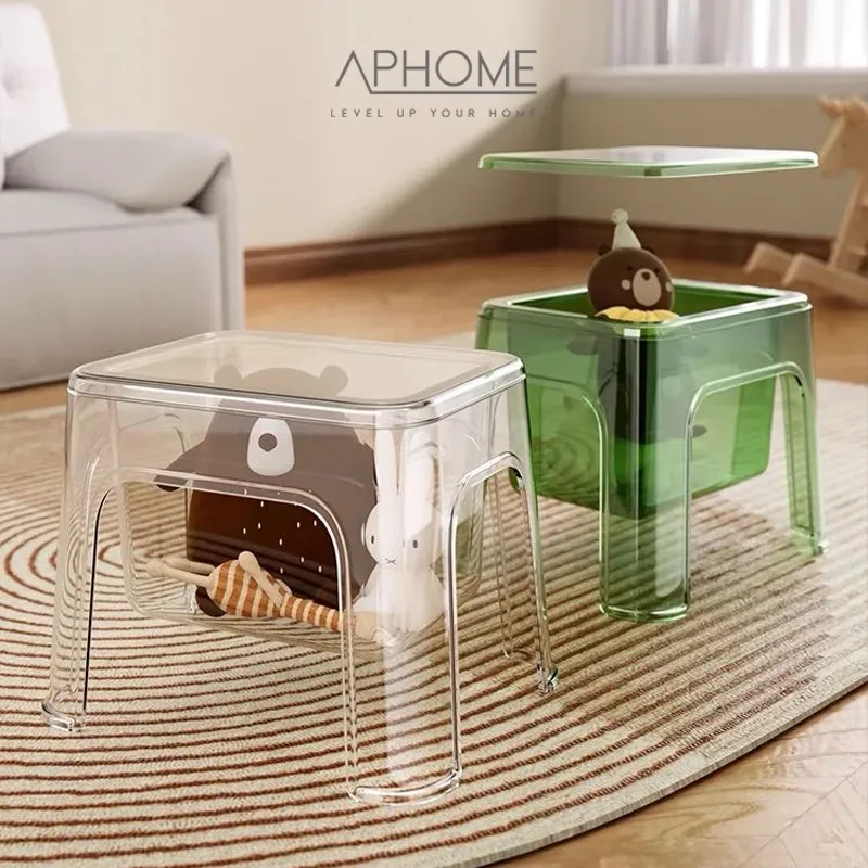 APHOME Kursi Anak Kotak Mainan Bangku Anak Kursi Estetik Transparan Storage Boneka Kotak Penyimpanan Boneka EMIL