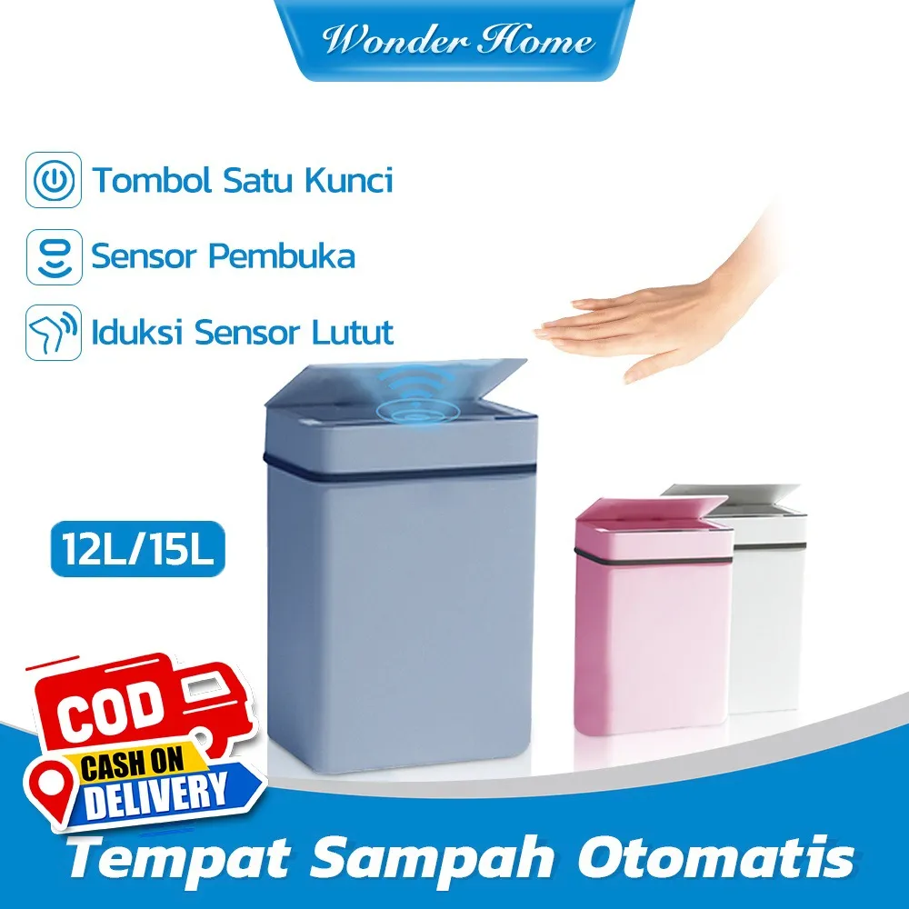 Tempat Sampah 12L 15L Otomatis Sensor Tong Sampah Pintar Infrared Kapasitas Besar Aesthetic TB02