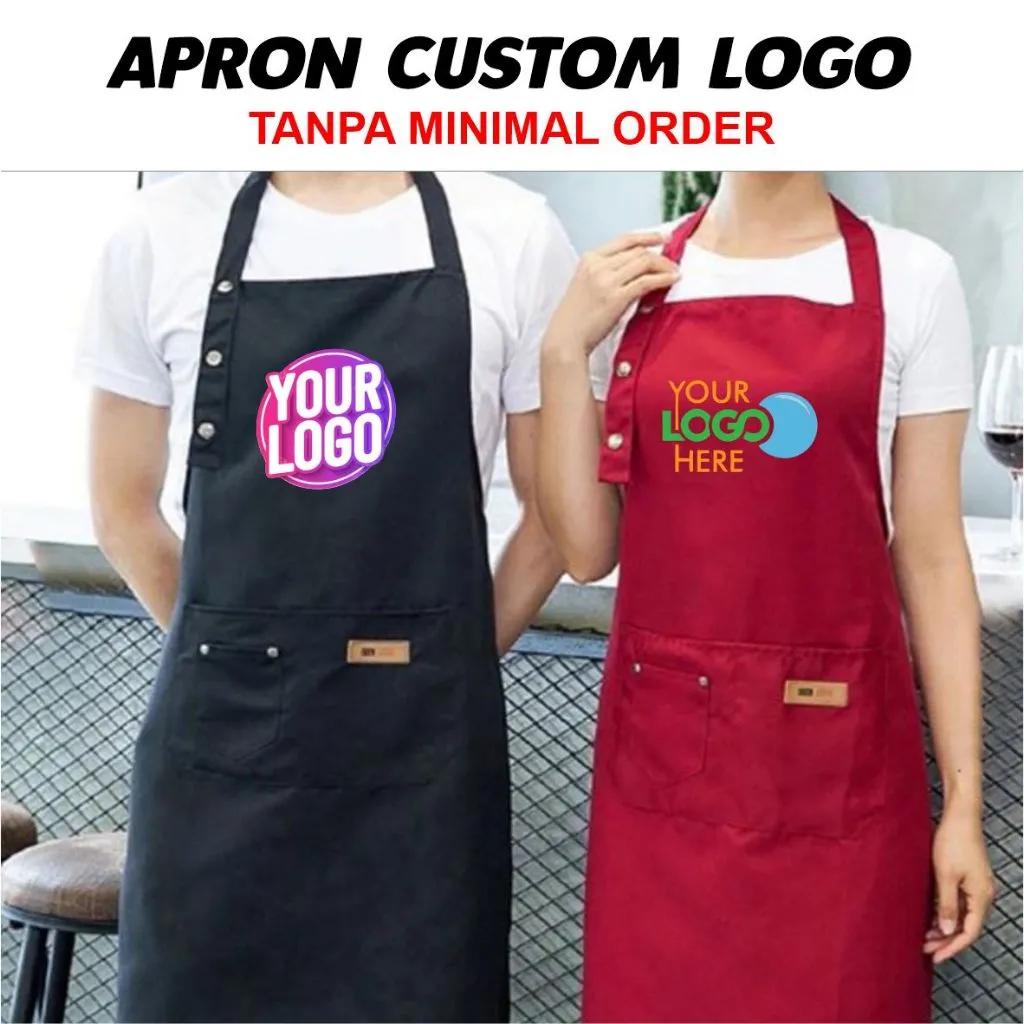Apron Celemek Chef Barista Cafe Barbershop Korean Style, Bisa Custom Logo Brand kamu sendiri