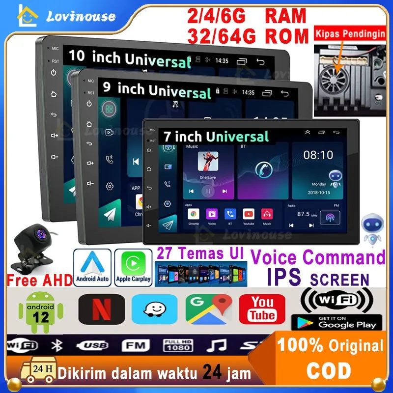 ✨with cooling system✨8G+128G Android 13 Head Unit 7/9/10 Inch IPS Layer Mobil Navigasi Untuk Semua Double Din Mobil Radio Multimedia Player GPS Navigation Support WIFI/GPS/Mirrorlink/Split Screen/DSP/Tombol Stir Control/Carplay