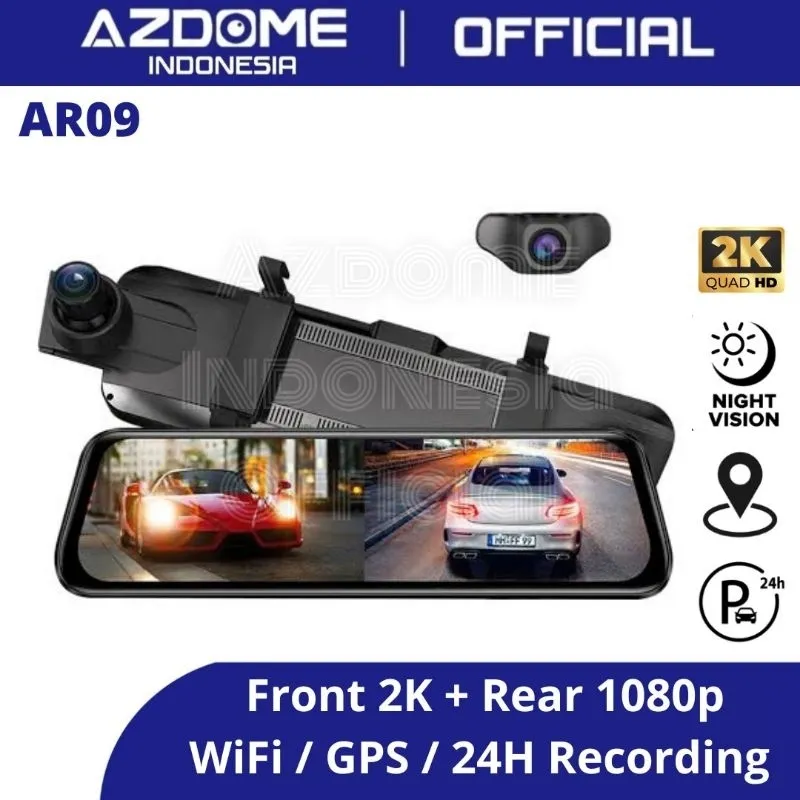 Azdome AR09 2K Dual Camera Car Dashcam Dash Cam Mobil Spion Kamera Mundur AR08