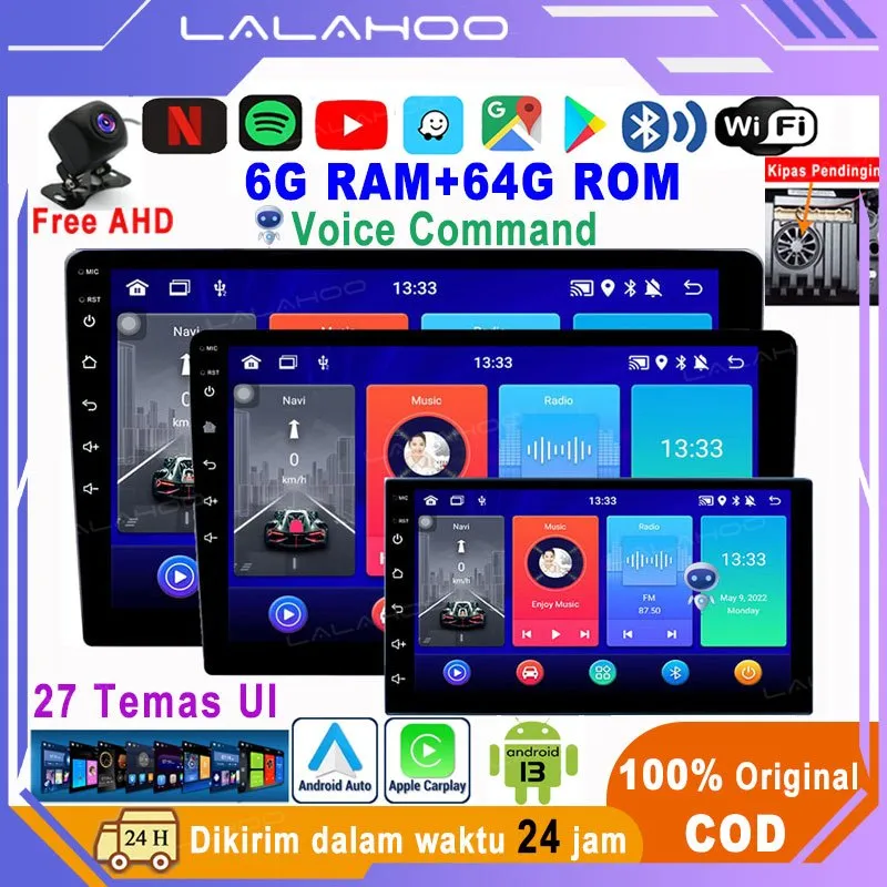 ✨with cooling system✨LALAHOO Car Radio Mobil Navigasi 8G+128G Android 13 Double Din Head Unit 7/9/10 Inch IPS Layer Car Navigasi Untuk TOYOTA Daihatsu Mitsubishi HONDA SUZUKI Hyundai NISSAN Stereo Radio Car Multimedia MP5 Support WIFI/GPS/Mirrorlink/EQ