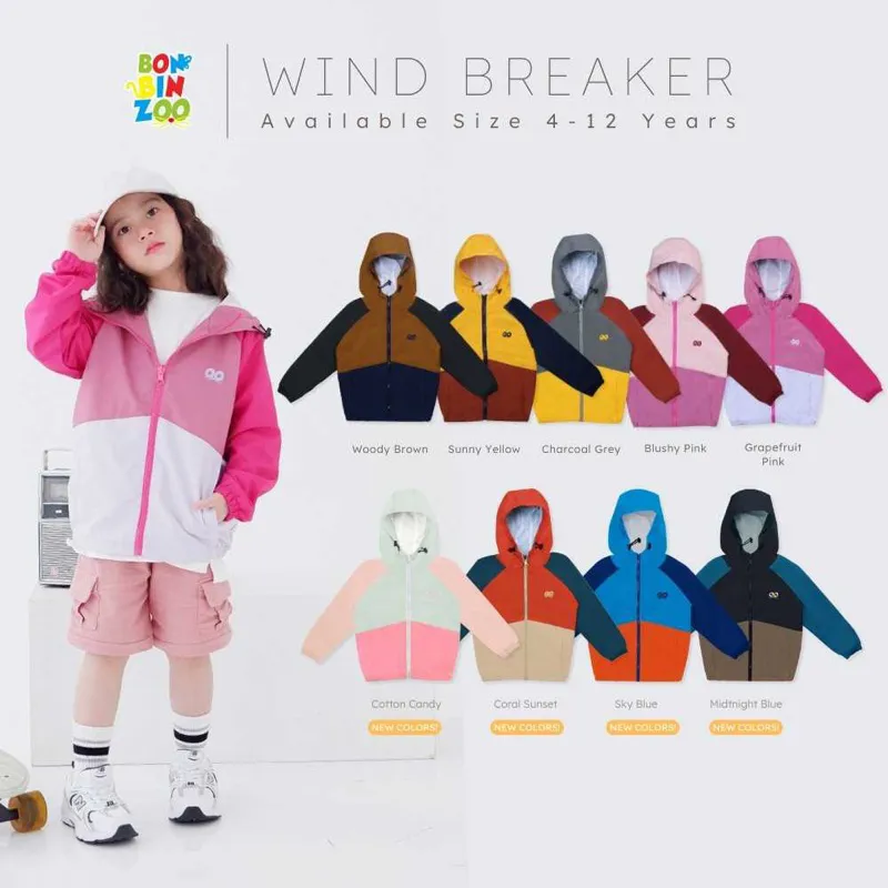 BONBINZOO Wind Breaker - Jaket Windbreaker | Jaket Varsity Anak | Jaket Bomber Anak | Jaket Parasut Usia 4-9 Tahun