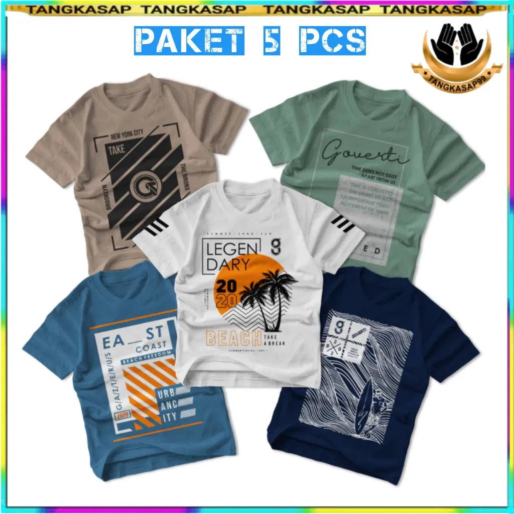 PROMO Paket 5pcs - kaos anak umur 1-6-12 tahun/kaos anak tanggung Size M/L/XL/XXL - TANGAKSAP