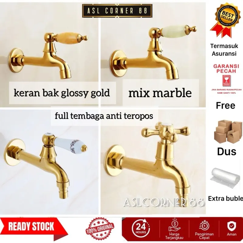 Keran Bak SS304 Klasik Emas Kilat Kran Selang Taman , Mesin Cuci Emas Kilat