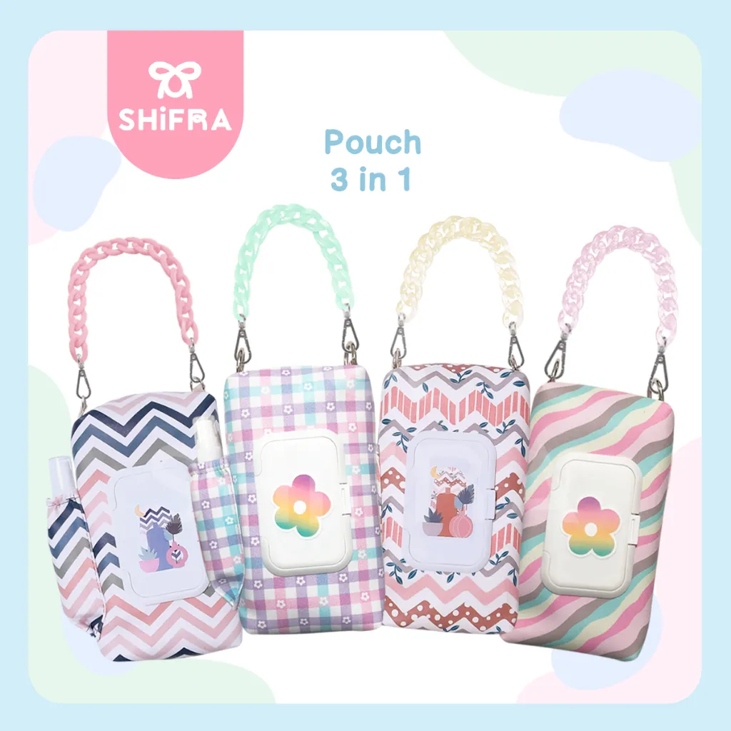 Shifra Pouch Tissue 3 in 1 Tutup Tissue Kering Tissue Basah Sanitizer Gambar Pattern Rantai Unik