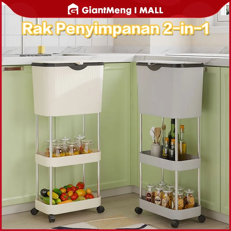GiantMeng - Rak Serbaguna 2-in-1 + Tempat Sampah | Dengan Roda, Anti Karat, Kokoh & Minimalis