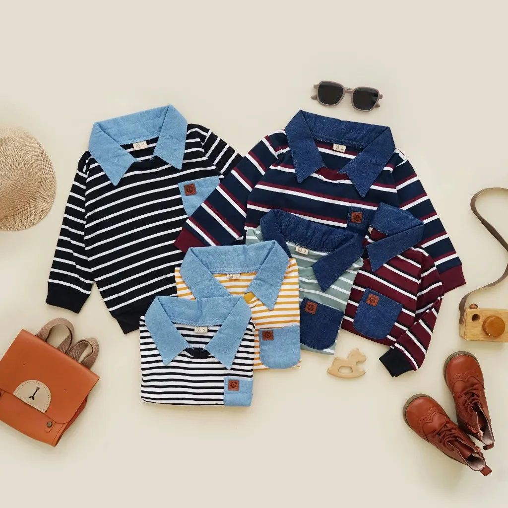 CHATRA STRIPE - Promo 4.4 Kemeja Kaos Salur Anak Laki-Laki & Perempuan Keren Murah