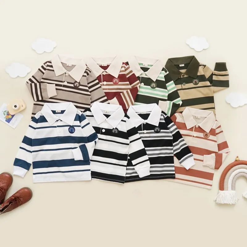 RUGBY STRIPE - Promo 4.4 Kaos Polo Wangki Panjang Vintage Anak Kemeja Kerah Kids Wangki Cewek Cowo Perempuan Laki Katun Lucu Murah 1-6 Th