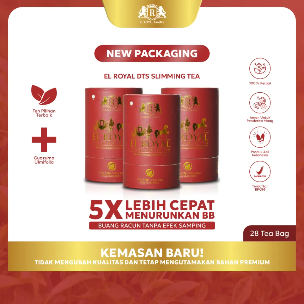 El Royal Detox Slimming Tea - Teh Detox 3 Pcs - 5X Lebih Cepat Menurunkan BB - Solusi Langsing Sekaligus Buang Racun Tanpa Efek Samping