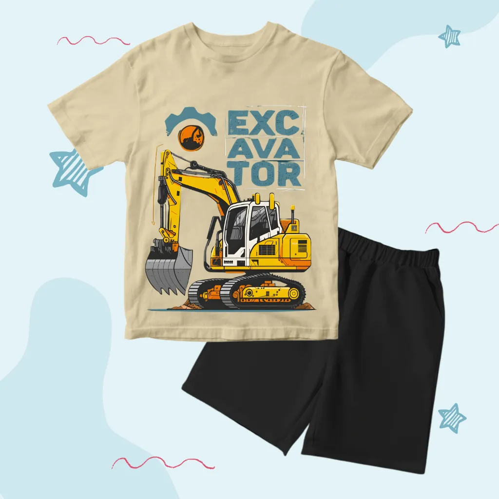 Baju Kaos Distro Setelan Anak Laki Laki Excavator Keren Usia 1 - 10 Tahun - Samilaris - HT2