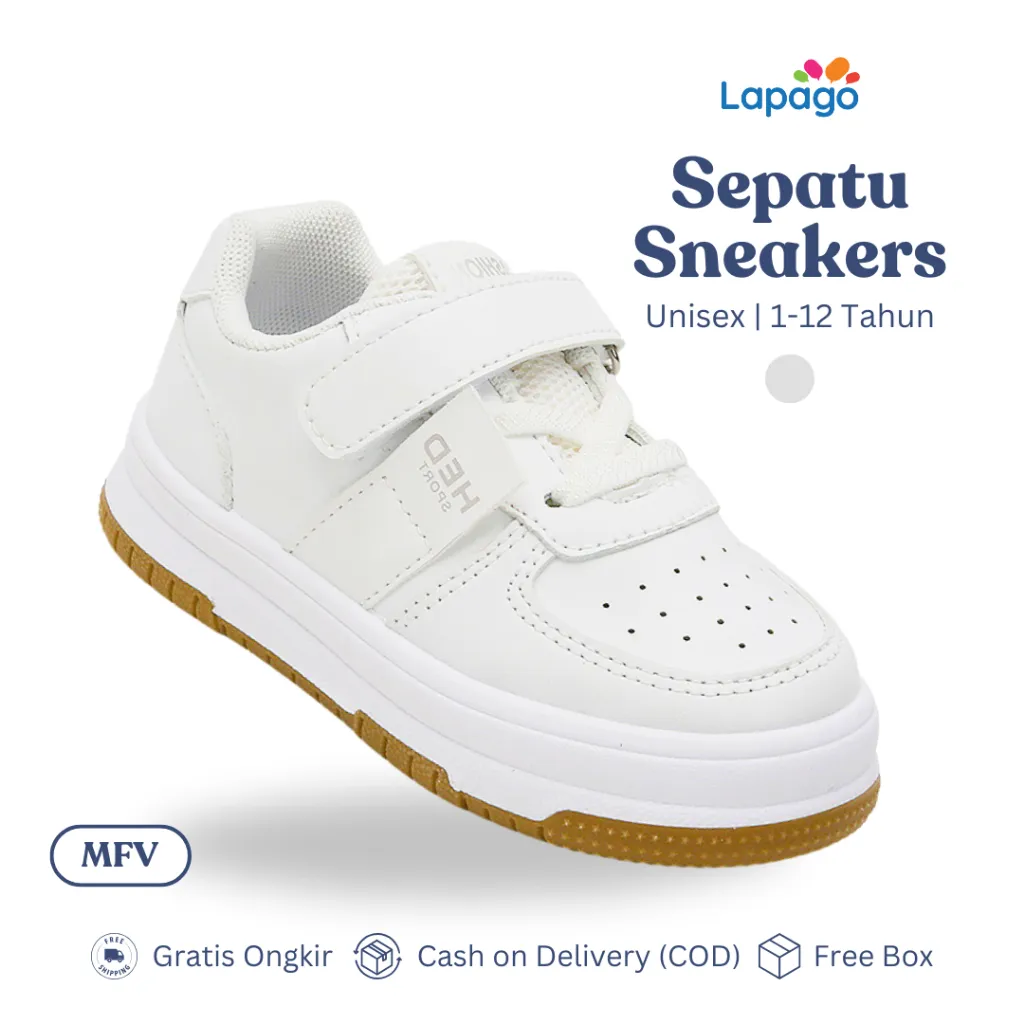 LAPAGO FREE BOX Sepatu Sneakers Casual Anak Laki Laki Perempuan Putih  Usia 1 - 12 Tahun Type MFV