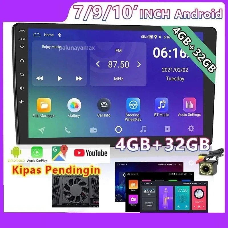 4GB+32GB/ 2GB+32GB 7/9/10 Inch Android 12 Radio Stereo Mobil 4+32GB ROM Bluetooth WiFi GPS Navigasi Head Unit dengan Layar IPS 2.5D Android 9 inch Mobil Stereo Radio Car Multimedia MP5 GPS WIFI Youtube EQ Carplay Mirrolink