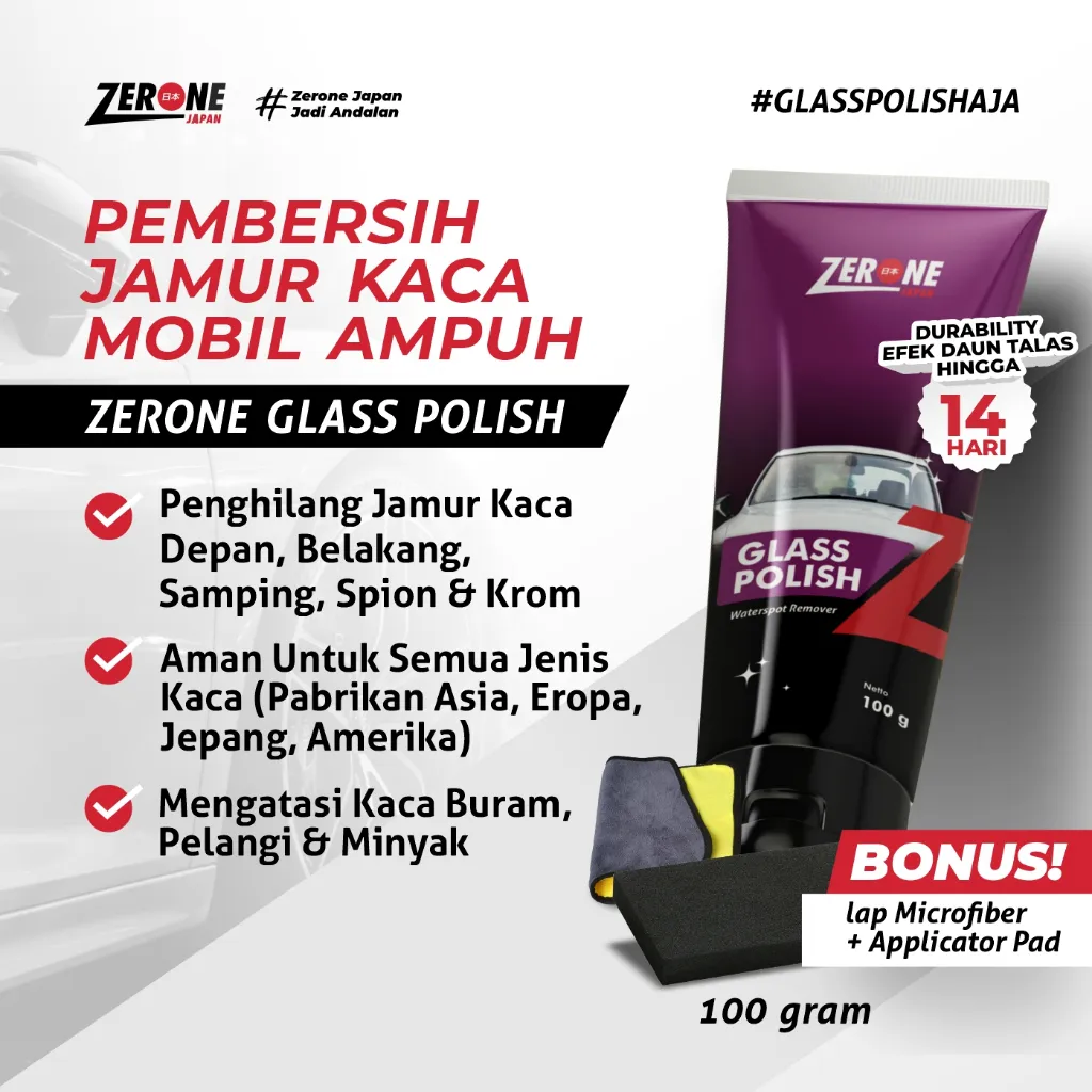 Pembersih Jamur Kaca Mobil Anti Gores Zerone Japan Glass Polish