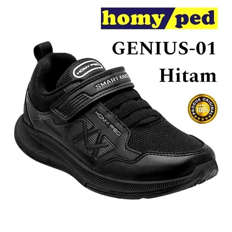 HOMYPED Sepatu Anak Sekolah Cowok Cewek Smp Hitam Hitam Perekat Tali Original Kekinian Size 29 sd 38