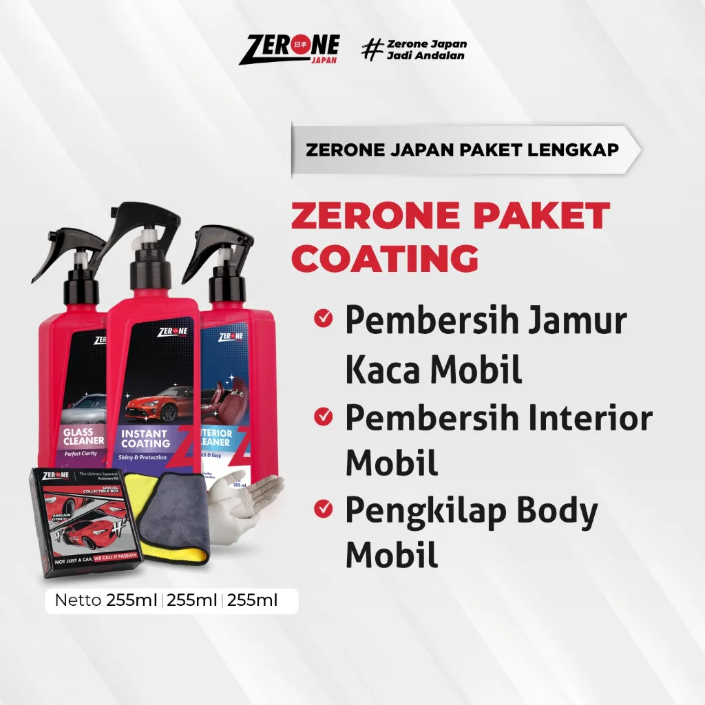 Pembersih Jamur Kaca Interior Pengkilap Body Mobil Zerone Japan Paket Lengkap Coating