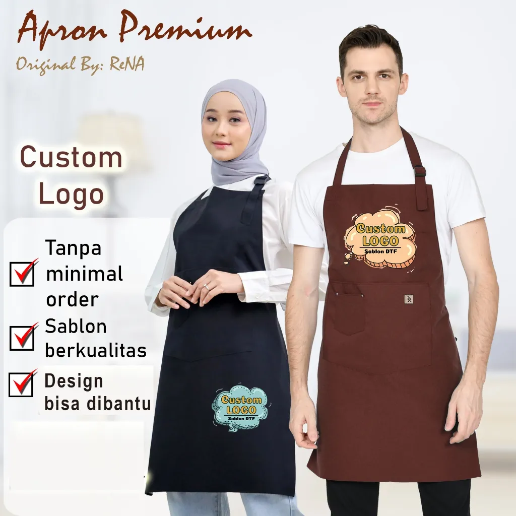 [ReNA] Apron Celemek waterproof anti air CUSTOM Logo bahan balon premium