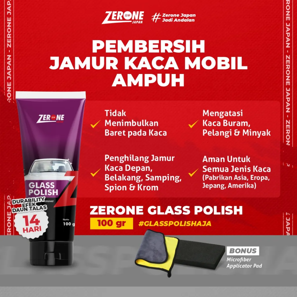 Zerone Japan Pembersih Jamur Kaca Mobil Glass Polish 100 gram