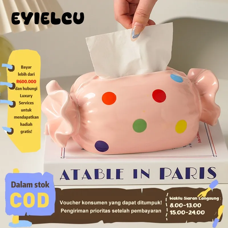 Eyre   Bingkai Tisu Keramik "Permen" - Dekorasi Lucu dan Mewah untuk Meja Ruang Tamu Gaya Minimalis Mewah