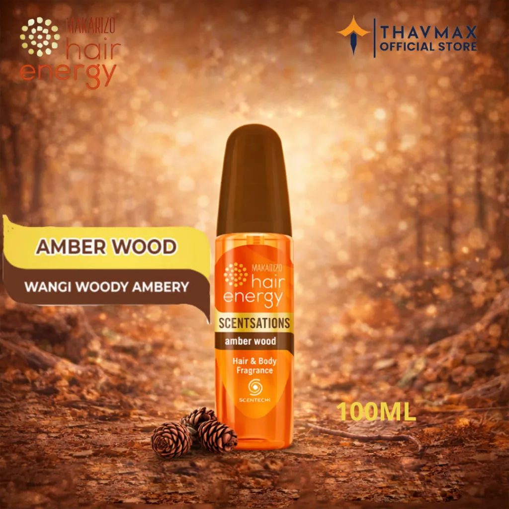 MAKARIZO Hair Energy Scentsations 100ML (Amber Wood)- Hair Mist Tahan Lama Anti Bau dan Anti Lepek