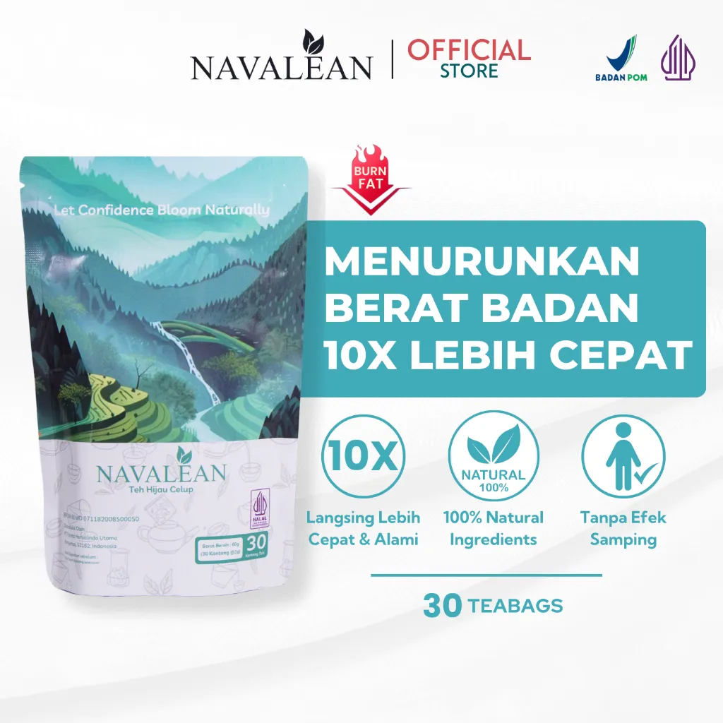 NAVALEAN Teh Hijau Diet Pelangsing Badan Herbal Alami Teh Diet Penurun Berat Badan Detox Obat Diet