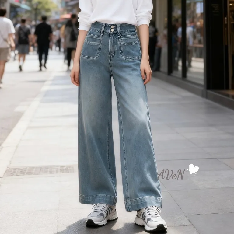 COD  LADO'E Highwaist Wide Leg Jeans GIRL - Biru Abu Abu Gelap - Celana Panjang Denim Wanita | Kasual jeans | Premium | Outfit Wanita Kekinian