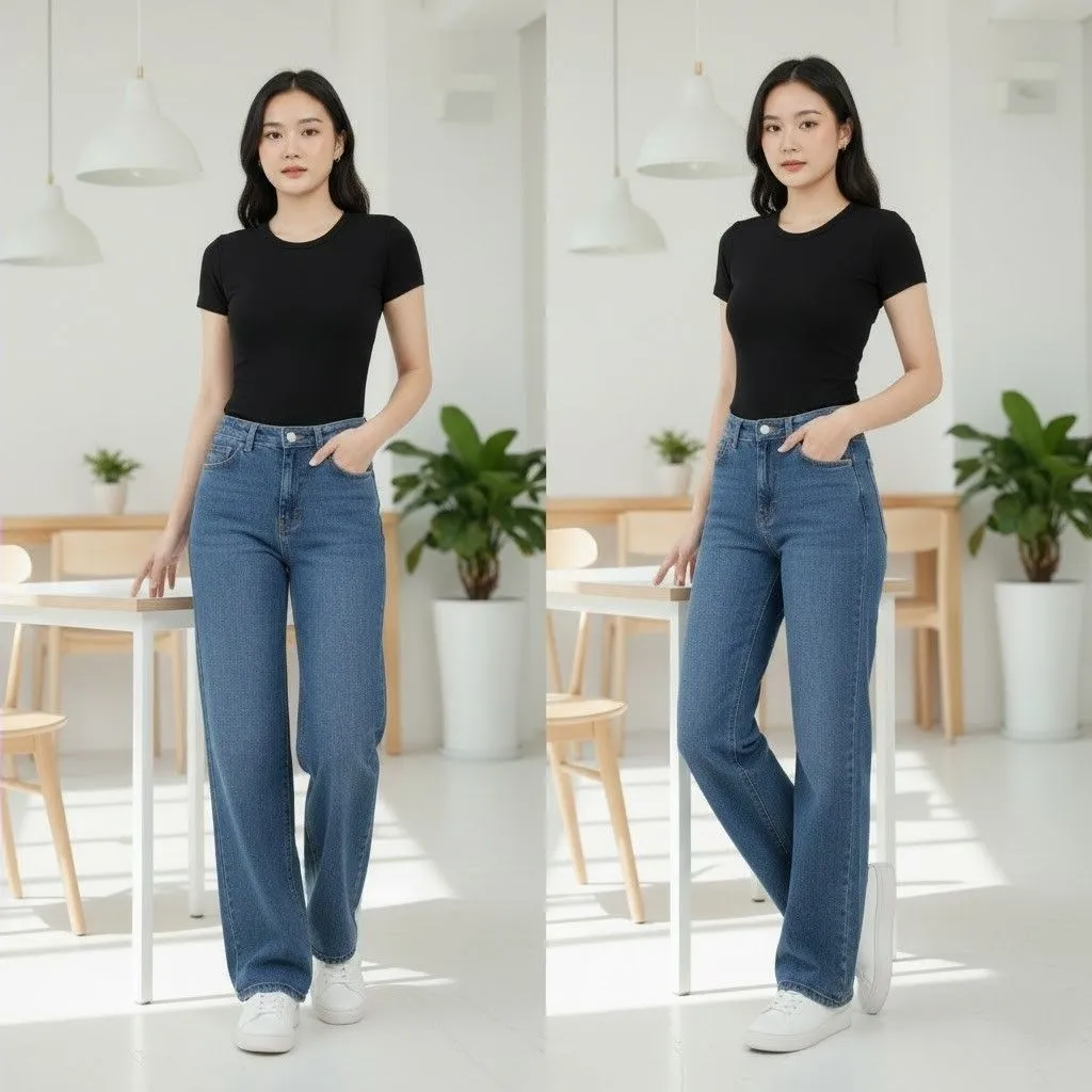 Celana Haighwaist Kulot Loose Jeans Wanita Korean Style