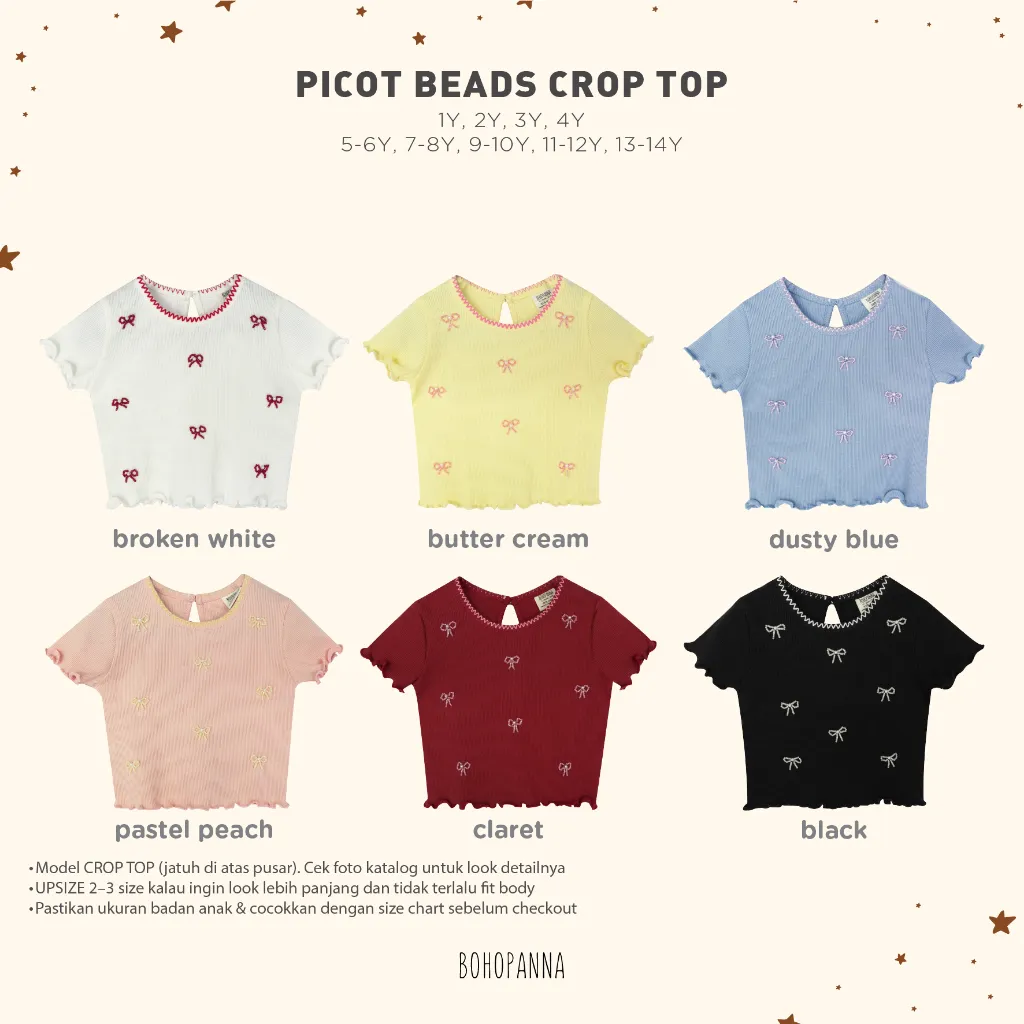 BOHOPANNA - PICOT BEADS CROP TOP - Kaos Anak Perempuan - Kaos Crop Top