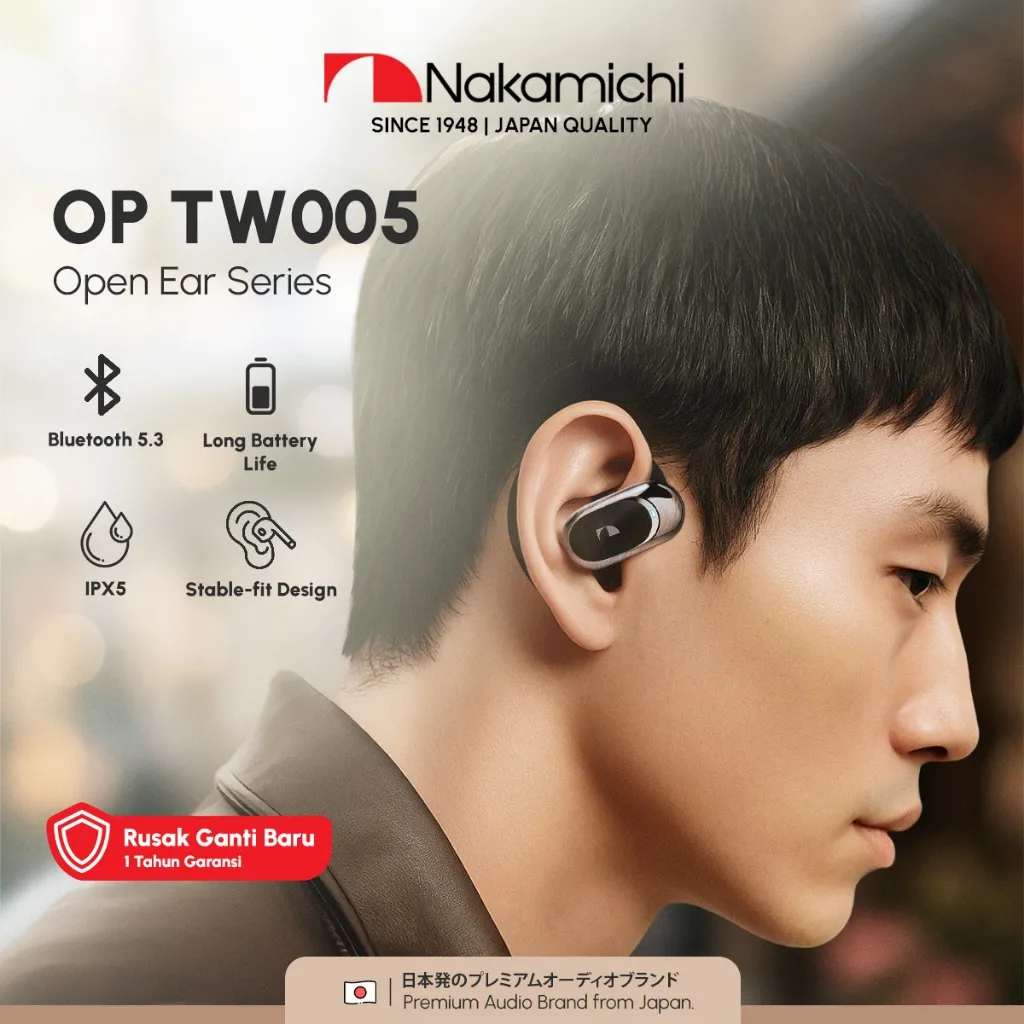 Nakamichi OP TW005 Open Ear Clip Earphone Running Air Conduction TWS Anti Keringat