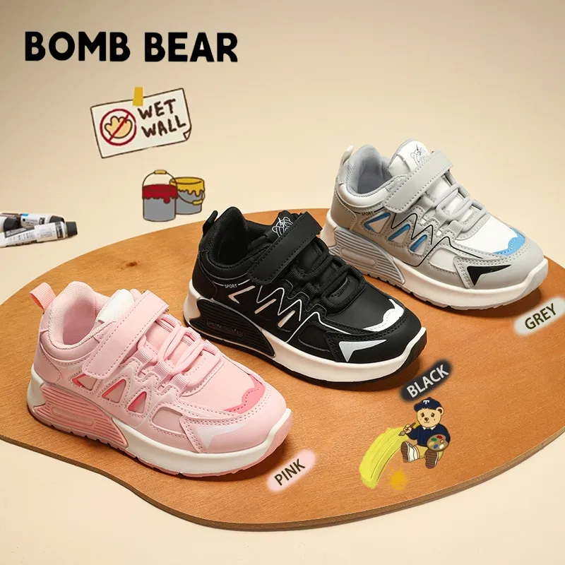 Bomb Bear Sepatu Sekolah Anak Laki Laki Sneakers Hitam Pink TK SD Umur 3-12 Tahun Sport YN-XYY6301